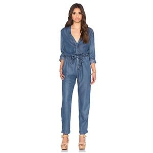 FREE PEOPLE Lou Imperial Blue Denim Long Sleeve Jumpsuit Coveralls US 0
